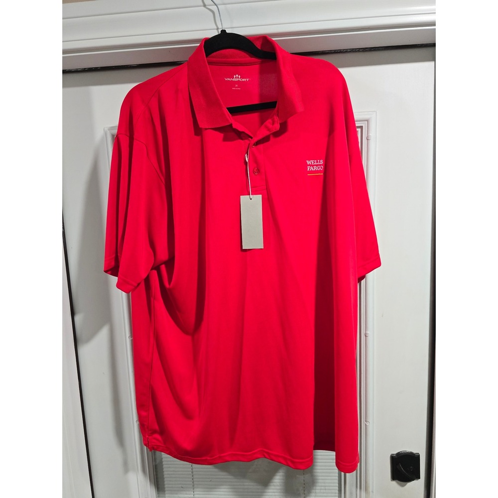 Vansport Mens Red Wells Fargo Logo Performance Polo Shirt Size 2X NWT